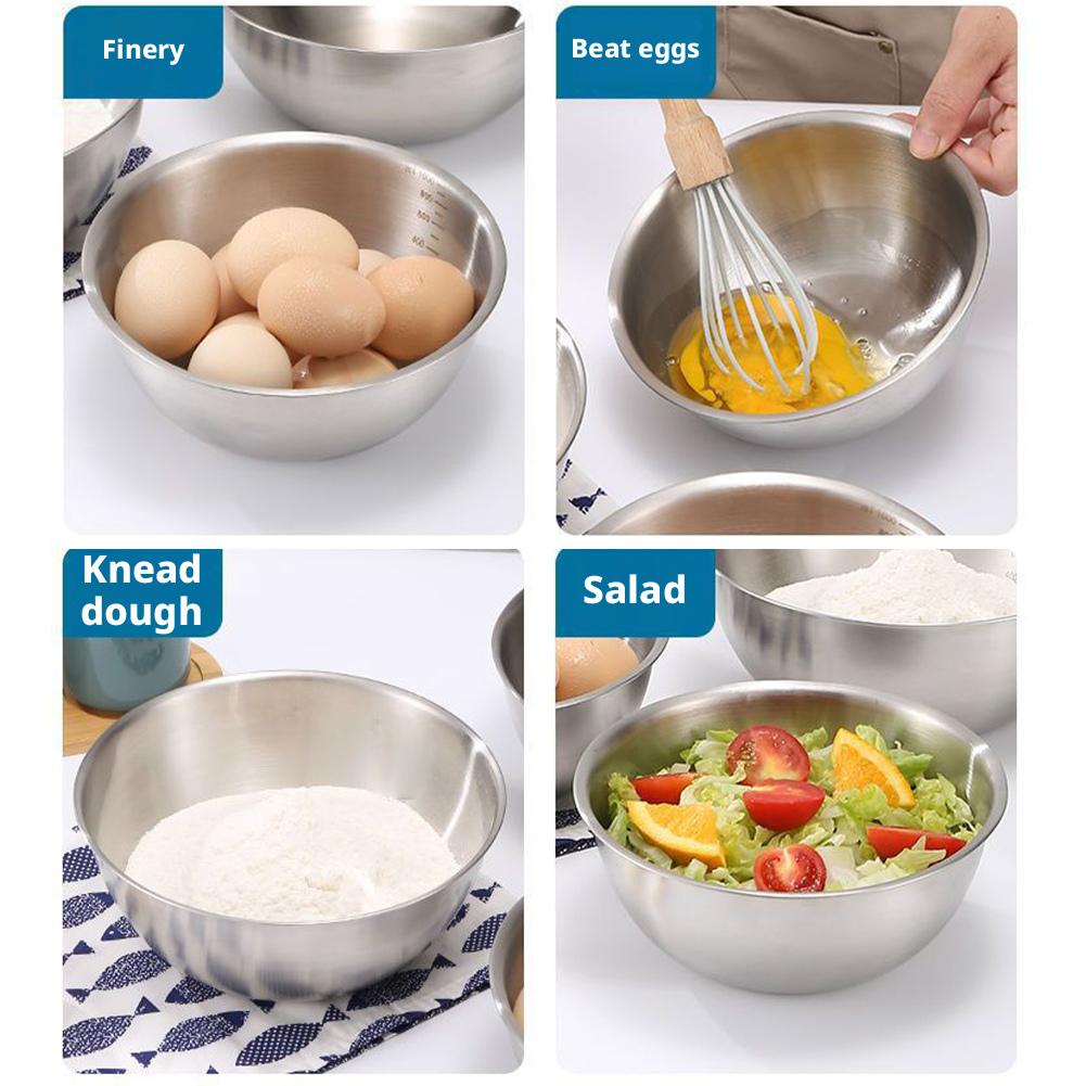 Stainless Steel Salad Bowl Rice Cold Noodles Lamian Noodles Bowl Cuisine Tub Kitchen Tableware Food Container Gold and Silver