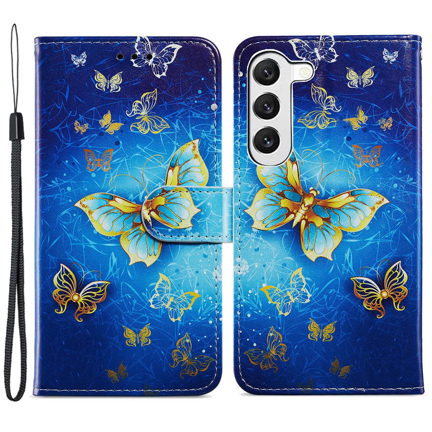 

For Samsung Galaxy S24 Case Pattern Printing PU Leather Stand Phone Cover Golden Butterfly