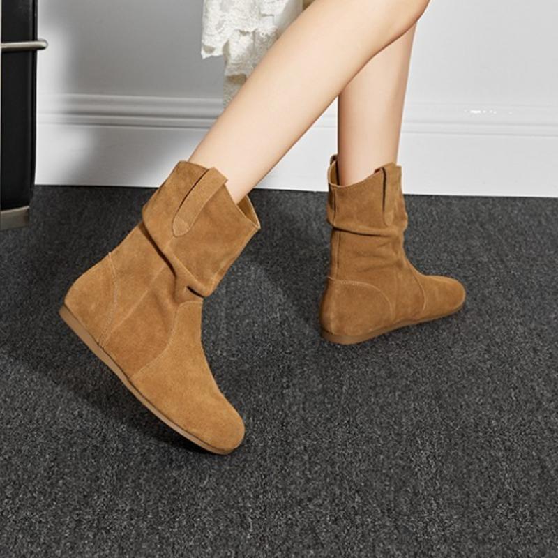 Fashion Designer 2025 New Women Ankle Boots Pleated Suede Winter Flats Shoes Elegant Party Dress Woman Casual Sneakers Brand Botas Mujer