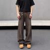 Amerikanische Retro braune gewaschene gerade Maillard Cleanfit Jeans locker und dünn fallend alte Hose