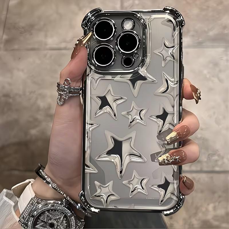 Silver Plating Phone Case For Xiaomi 15T 15 14 13 Poco M7 F7 F4 F5 X7 X6 X5 X3 Pro Ultra 4G 5G Anti Fall Airbag Star Print Y2K