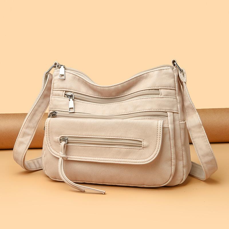 Large Capacity Shoulder Bag Women's Multi-Layer Lightweight Soft Leather Crossbody Bag