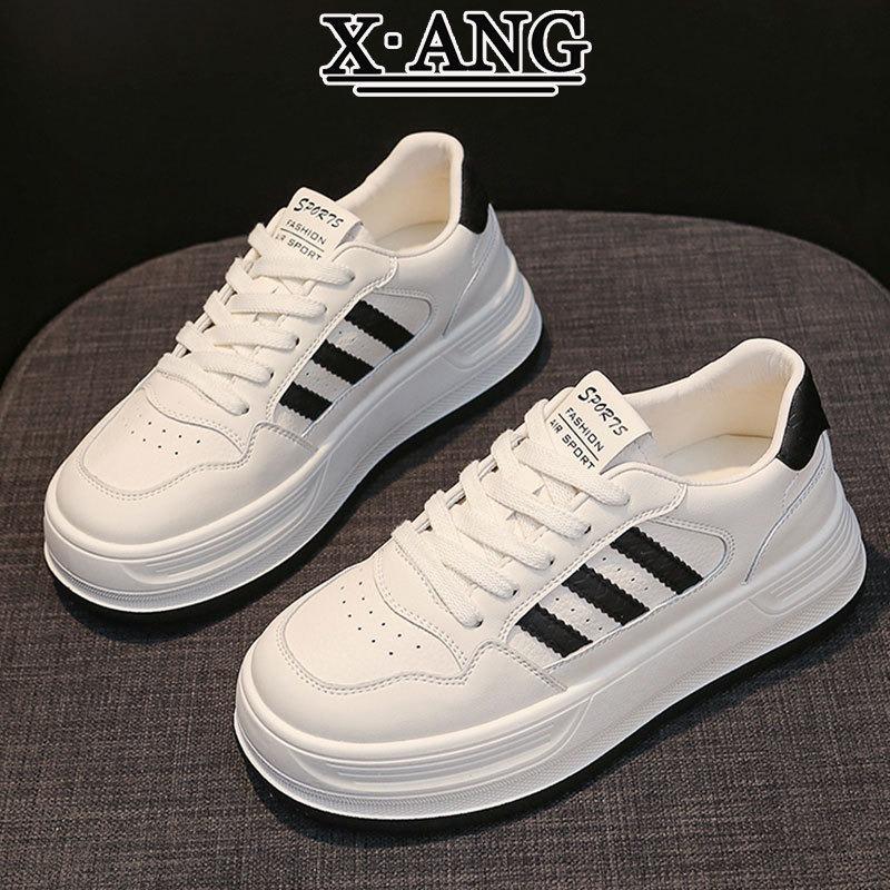 First layer cowhide white shoes women's autumn new students versatile thick baseplate shoes casual sports shoes children