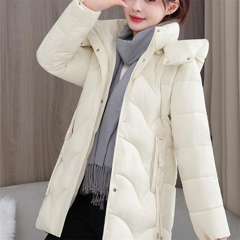 Winter Women's Thick And Warm Mid To Long Hooded Cotton Jacket M-3XL