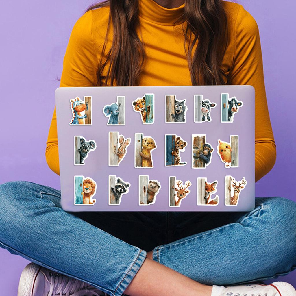 50 Cartoon Peeking Animal Stickers Outside The Door Decorative Notebook Suitcase DIY Waterproof Stickers