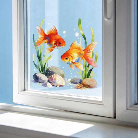 Pegatina de Ventana de Pez Dorado Calcomanía de Ventana Estática Desmontable Impermeable para Baño Sala de Estar Dormitorio