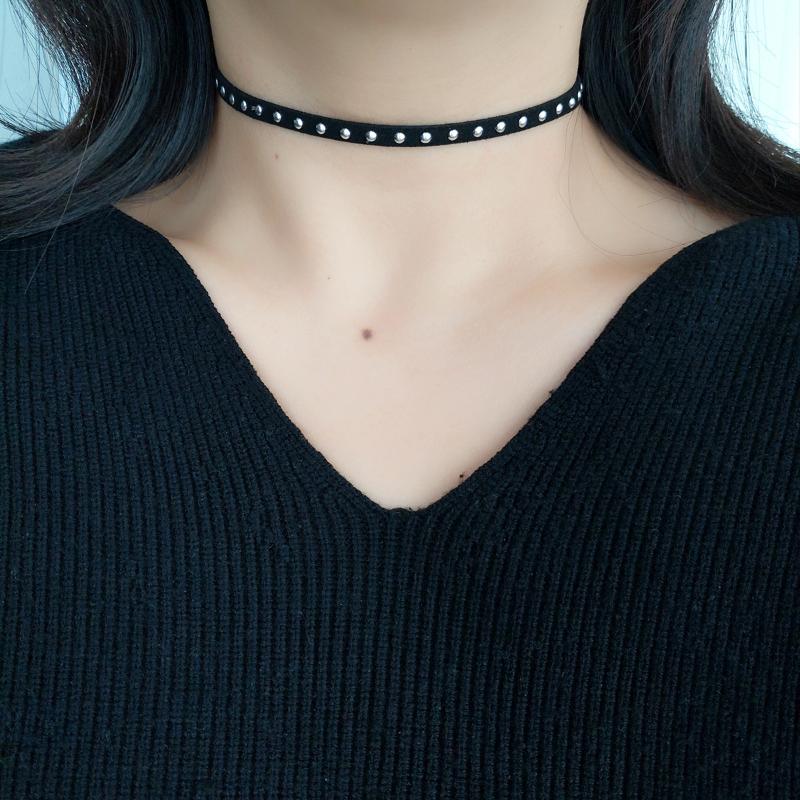 

Punk Sweet Rivets Black Choker Clavicle Chain Collar Necklace Accessories For Women Gift чёрный