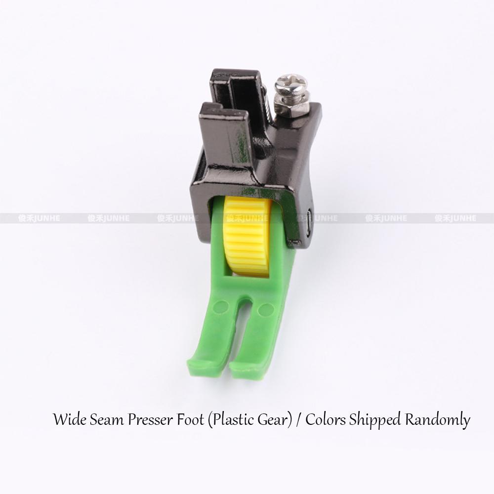 

Flat-bed Sewing Machine Wide Seam Presser Foot with Plastic Roller - Universal for Thick & Thin Fabrics, Anti-Fabric Jamming, Te