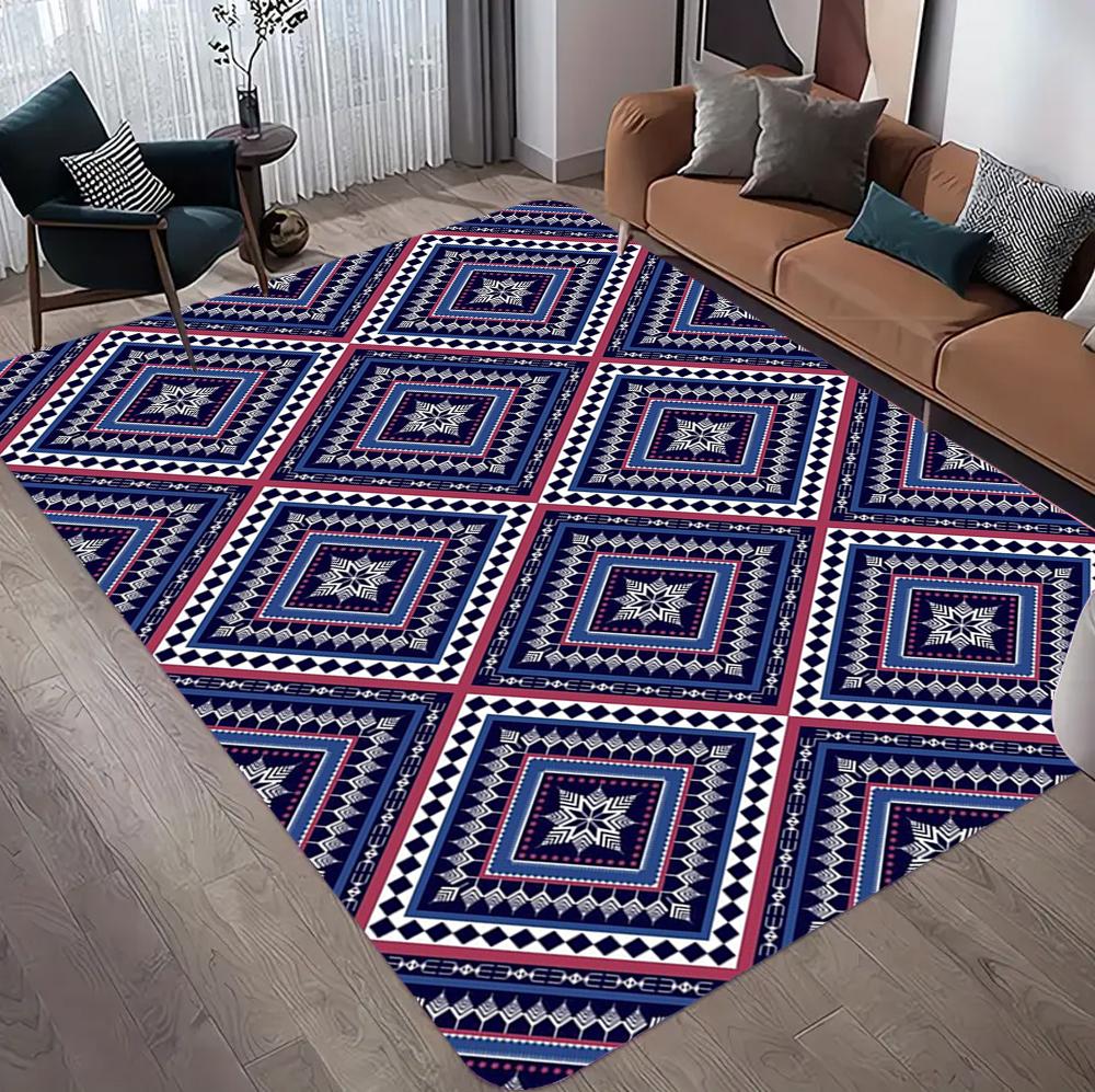 Boho Geometric Area Rug Geometric Stripes Ethnic Home Decor Carpet Soft Non-Slip Floor Mat for Living Room Bedroom