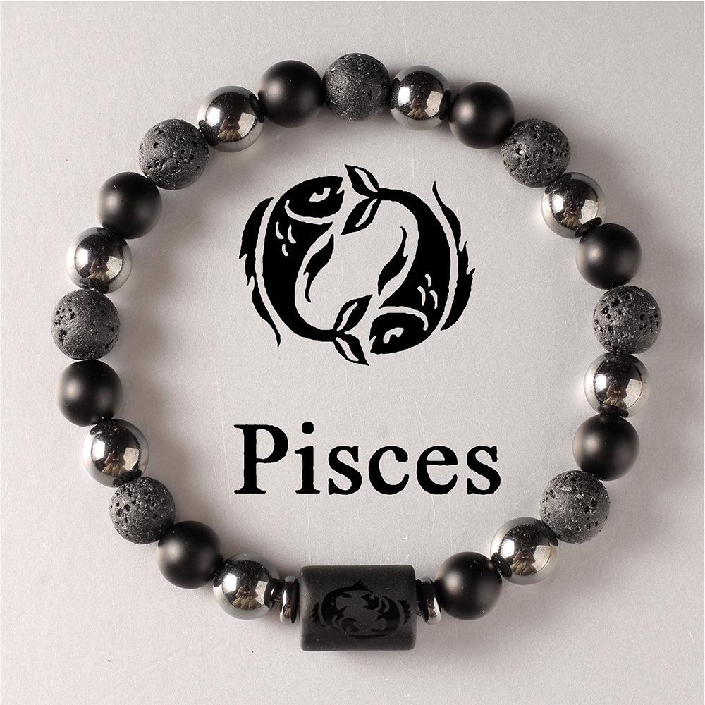 Twelve Constellations Volcanic Stone & Hematite Unisex Elastic Bracelet