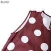 ZANZEA Women Casual Round Neck Polka Dot Print Loose Sleeveless Dress