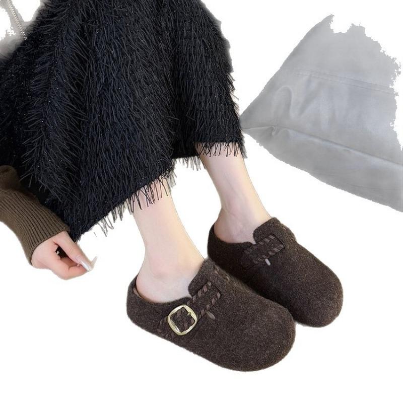 Thick-soled One-pedal Bag Head Half Slippers Women Wear Velvet New Cotton Slippers In Winter