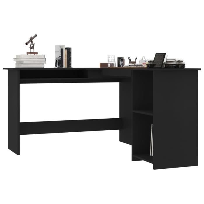 VidaXL Bureau d'angle en forme de L Noir 120x140x75cm bois ingénierie 800748