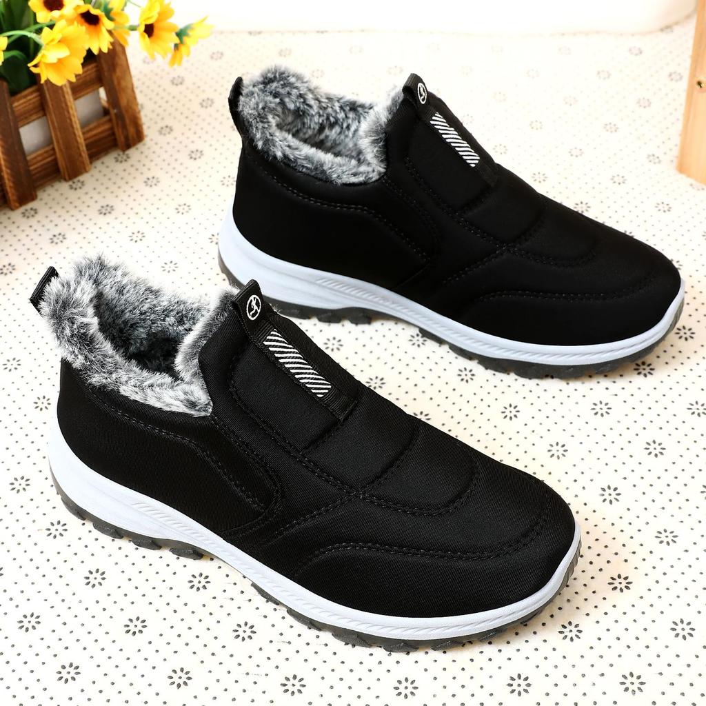 Bottines en coton doublées polaire pour femmes - À enfiler, Épaissies, Grande taille, Style couple, Chaussures d'hiver pour maman âgée