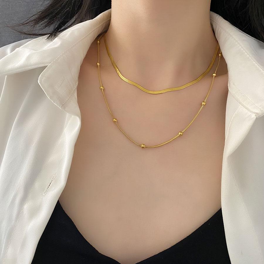 Minimalist Titanium Steel Double-Layer Snake Chain Necklace for Women