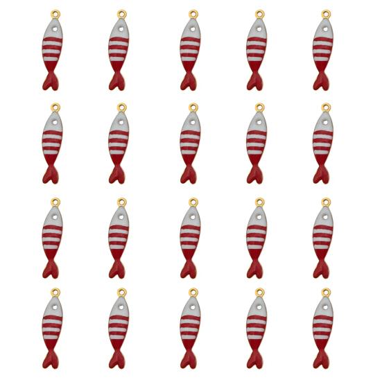 20Pcs Enamel Fish Charms Stainless Steel Fish Pendants Double-sided Striped Mini Fish Charms for DIY Jewelry Making Earring Necklace Bracelet Keychain