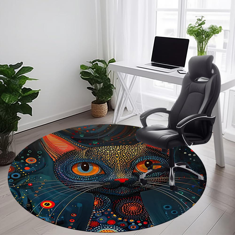 1PC Cat Abstract Office Round Area Rug, Indoor Mat Suitable ForOffice, Under Office Chairs Bedroom Living Room Home Decor, Room Deco, D011