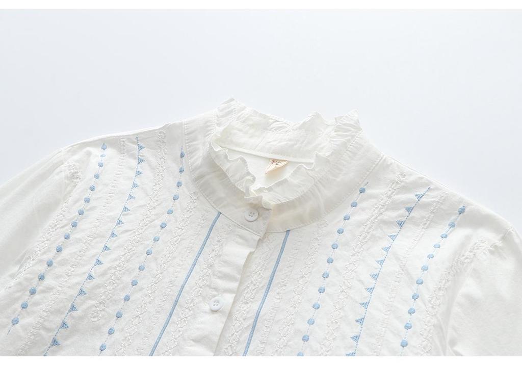 2023 Spring/Autumn Fresh Embroidered Cotton Women's Long Sleeve Casual Shirt