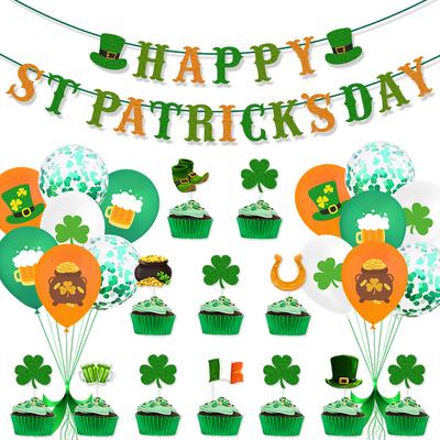 St. Patrick'S Day Themed Decorative Flag Balloon Set Irish Festival Atmosphere Arrangement Cake Plugin