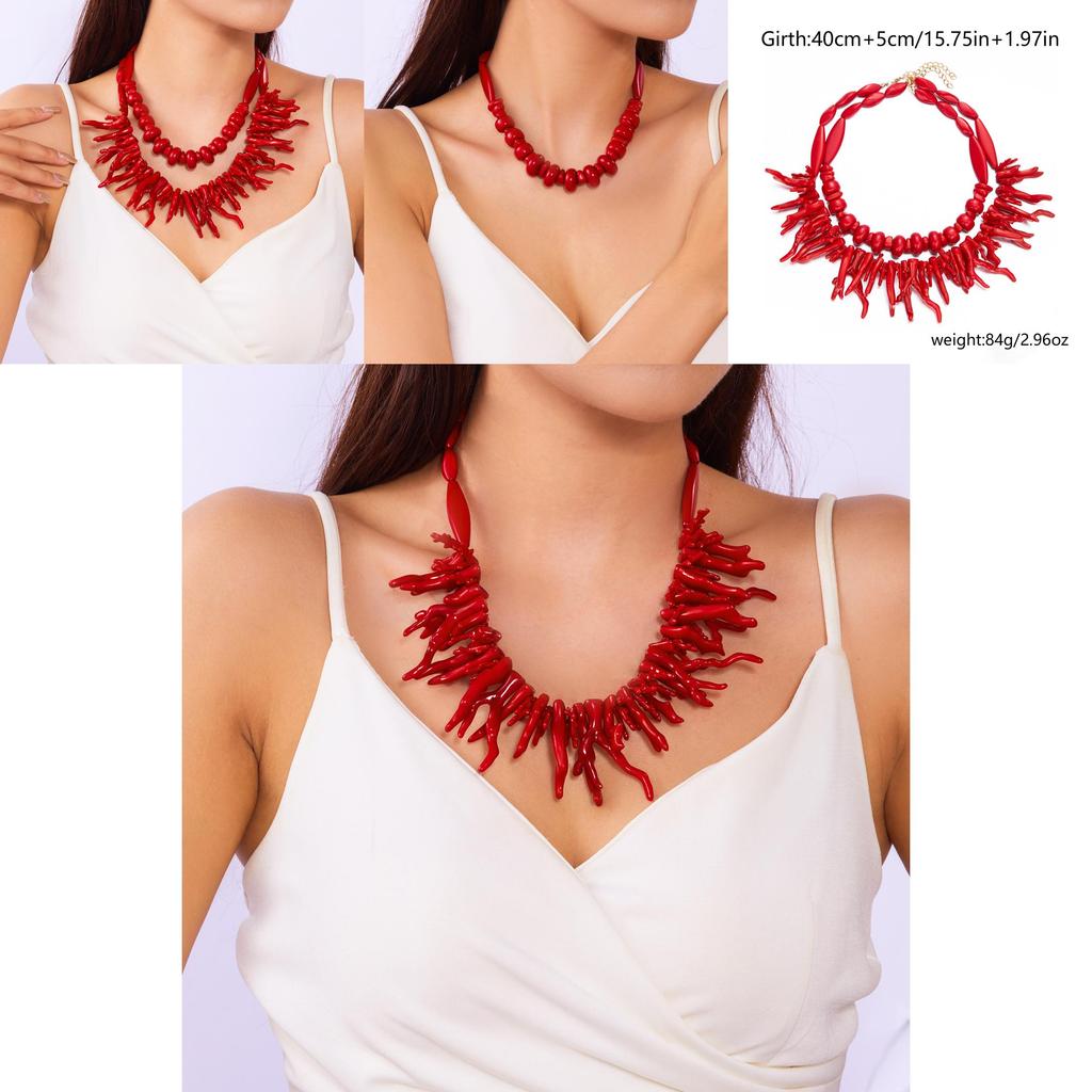 Women Resin Coral Necklace With Electroplated Geometric Design