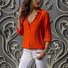 Women Elegant Solid Chiffon Blouse Spring Summer Casual Long Sleeve V Neck Loose Shirt Office Lady Tunics Oversized Tops