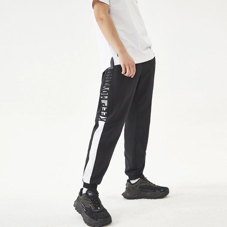 Anta Logo Letter Print Color Block Sports Pants Men Pants Black 152138506-1
