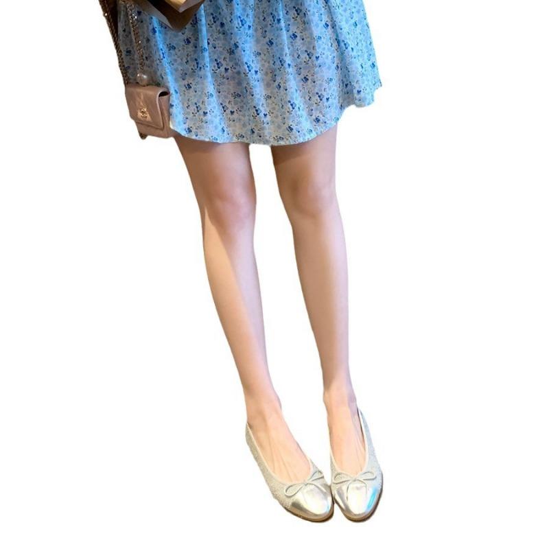 Sheepskin Version~ Sweet Bow Splicing Shallow Mouth Flat-bottomed Ballet Shoes Women's Single Shoes