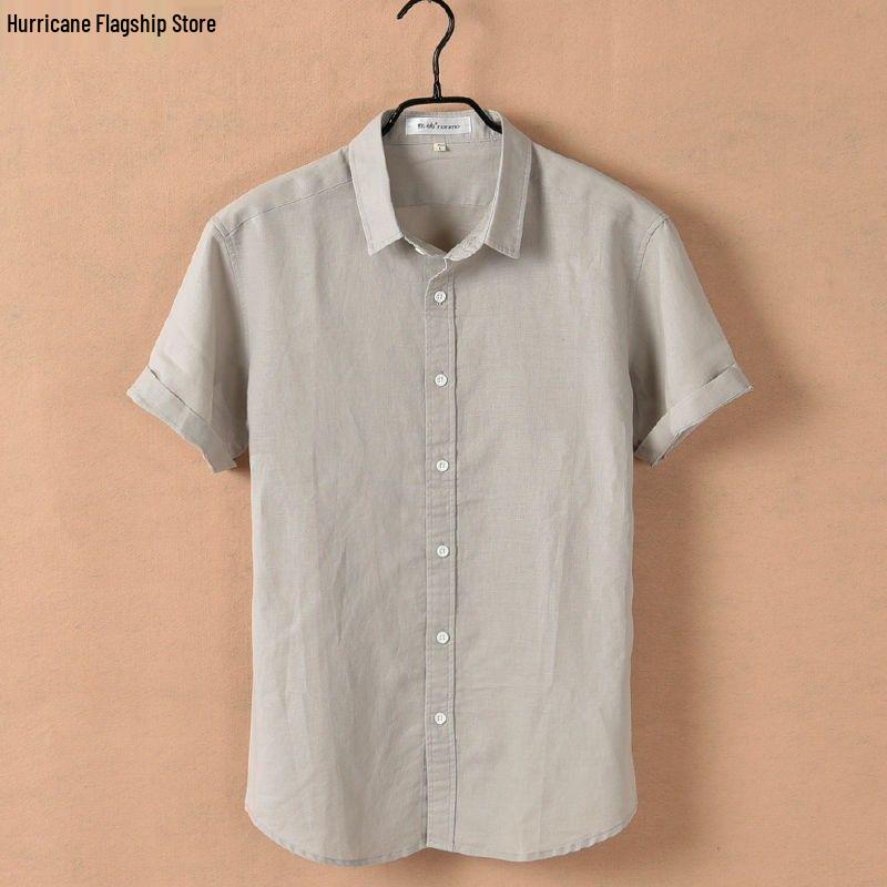 Men's Slim Fit Short Sleeve Breathable Linen Shirt - Summer Casual Lapel Top, White