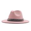 European and American Style Spring and Autumn Winter Imitation Felt Big Edge Hat British Retro Woolen Top Hat Women's Pearl Rhinestone Ribbon Jazz Hat