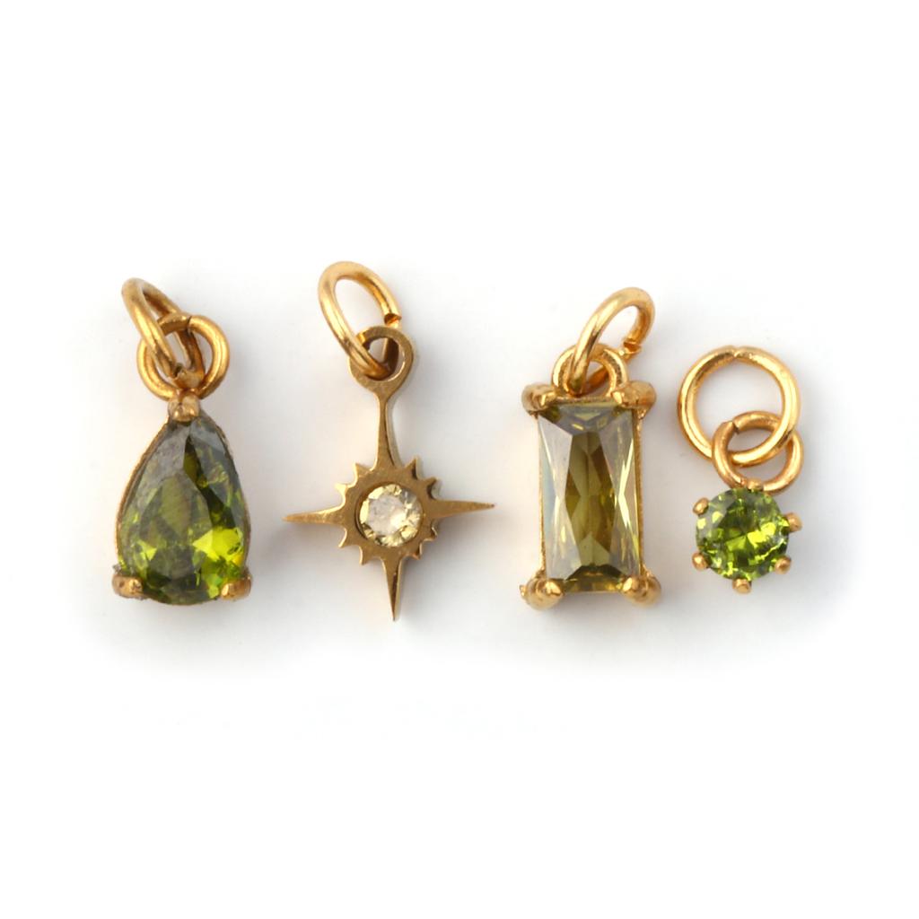 1 Set 304 Stainless Steel Cubic Zirconia Birthstone CharmsGold Plated Mini Pendants for DIY Necklace Jewelry 12x7mm - 9x3.5mm
