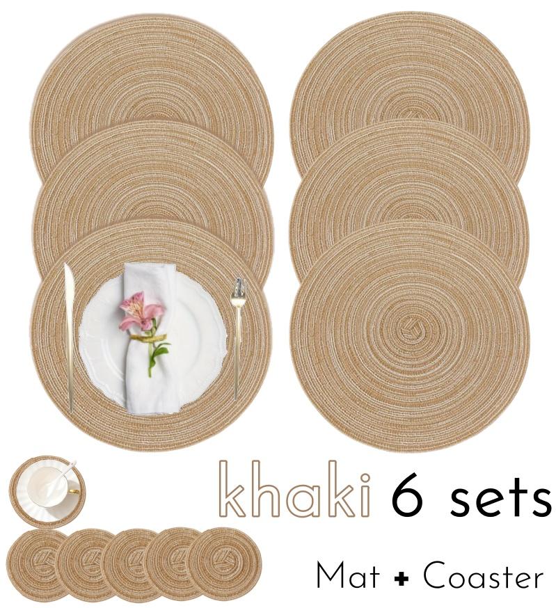 1/12pcs Round Braided Placemats 15inch Washable Table Mat with Heat Insulation Coaster for Dinner Gathering Party Kitchen-Table