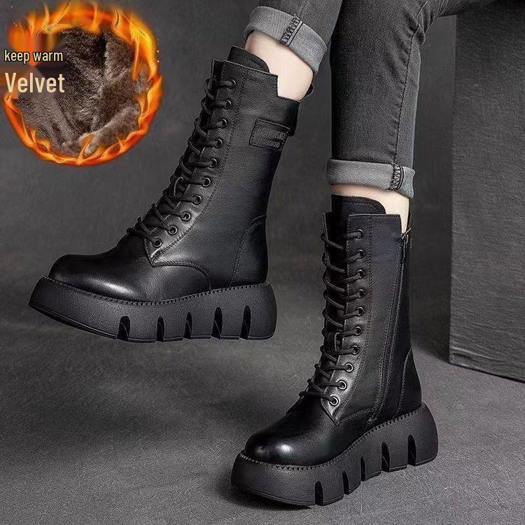 2023 Winter Women's High-Top Martin Boots: Thick Sole, Warm, Casual, Versatile, Lace-Up Cotton Boots.