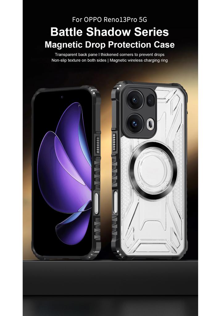 Applicable to OPPO Reno15Pro War Shadow Magnetic Mobile Phone Case Reno14 Transparent Reno13F Anti-drop Protective Case