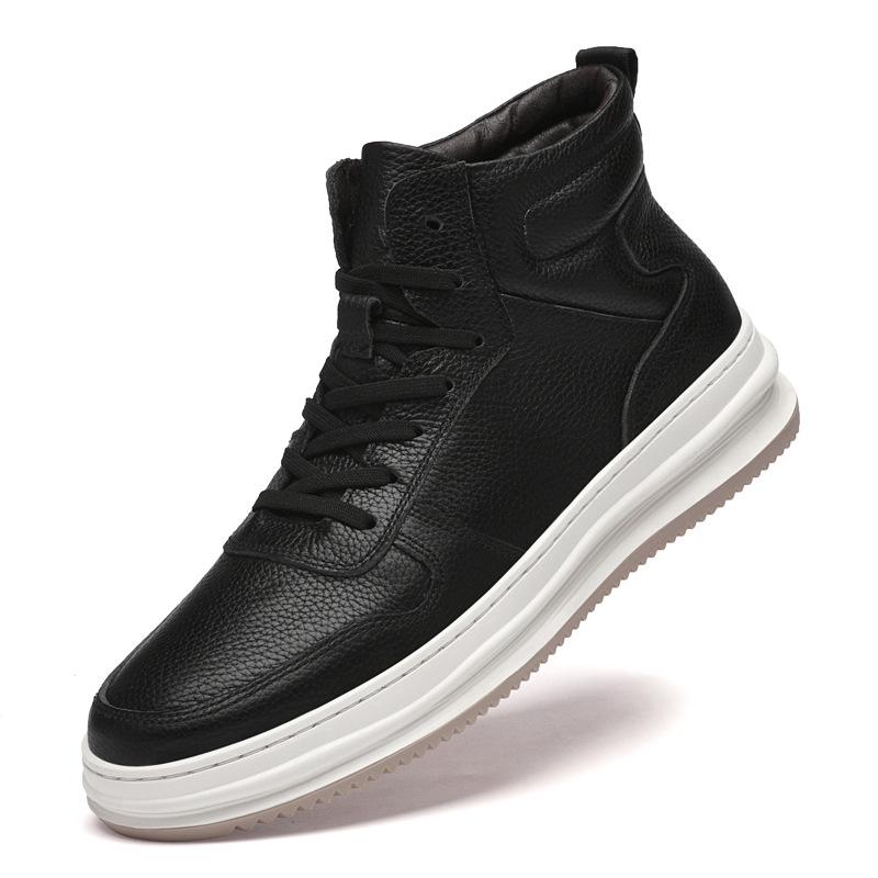 Men s Plus Size Genuine Leather High-Top Skate Shoes with Soft Sole & Warm Velvet Lining, White 42