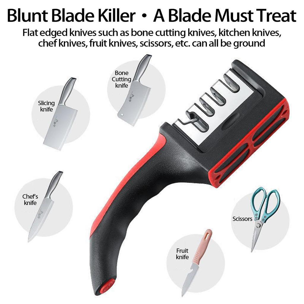 Four-Stage Knife Sharpener: Quick 5-Second Sharpening for Kitchen Knives and Scissors with Fine Grinding and Versatile Blade Care.