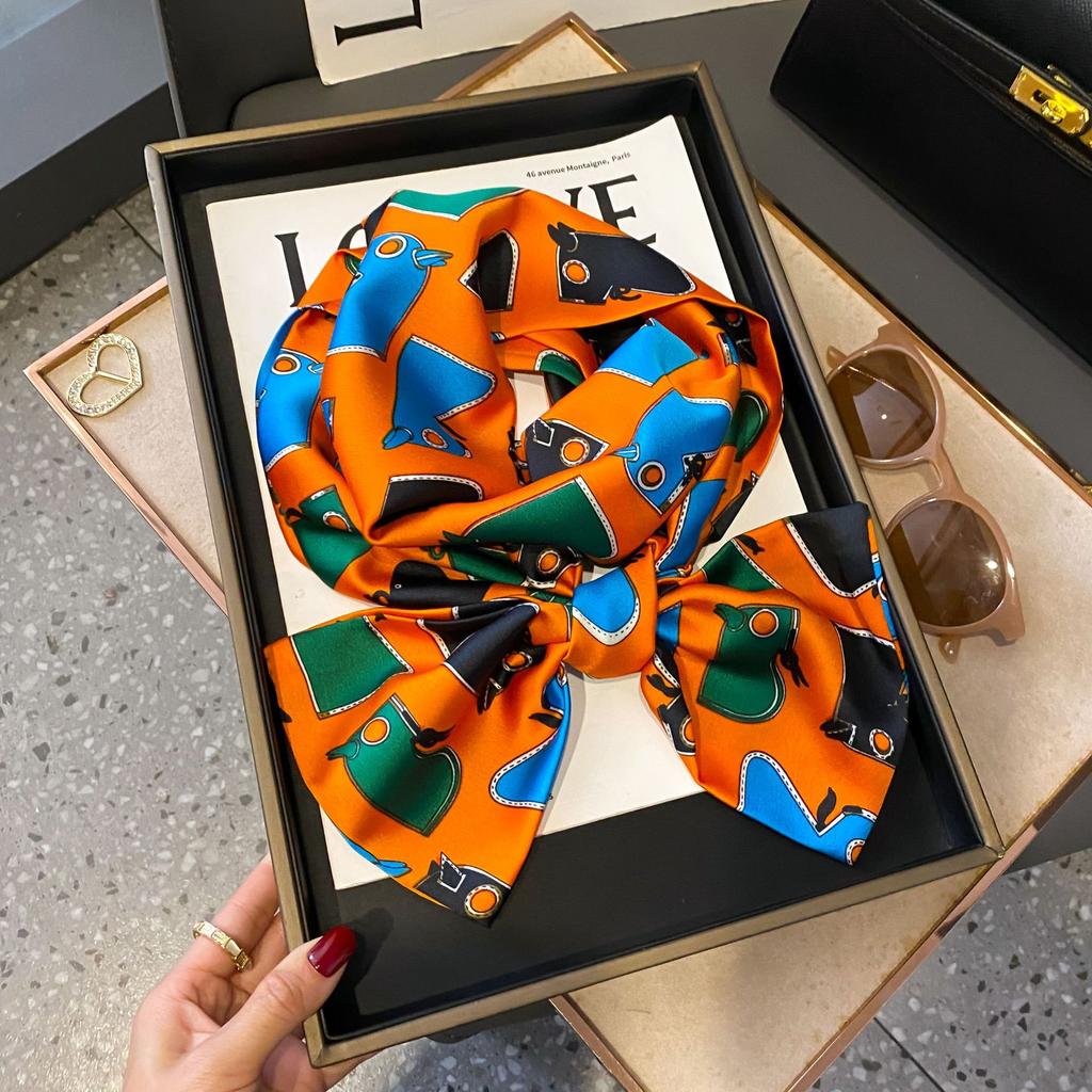 Luxury Design Long Silk Scarf Bag Tie Women Neck Skinny Scarves Hair band Foulard Horse Print Brand Lady Neckerchief Ribbon