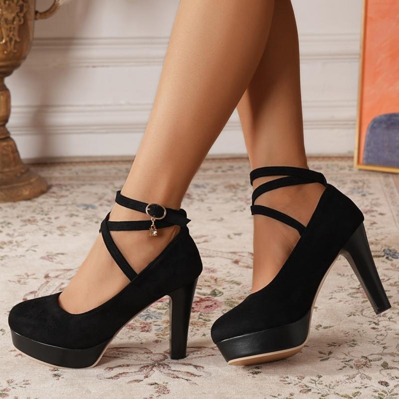 Red High Heels Mary Jane Shoes For Girls Platform Black Women's Pumps Fashion Ankle Strap Dance Party Wedding Shoes Female