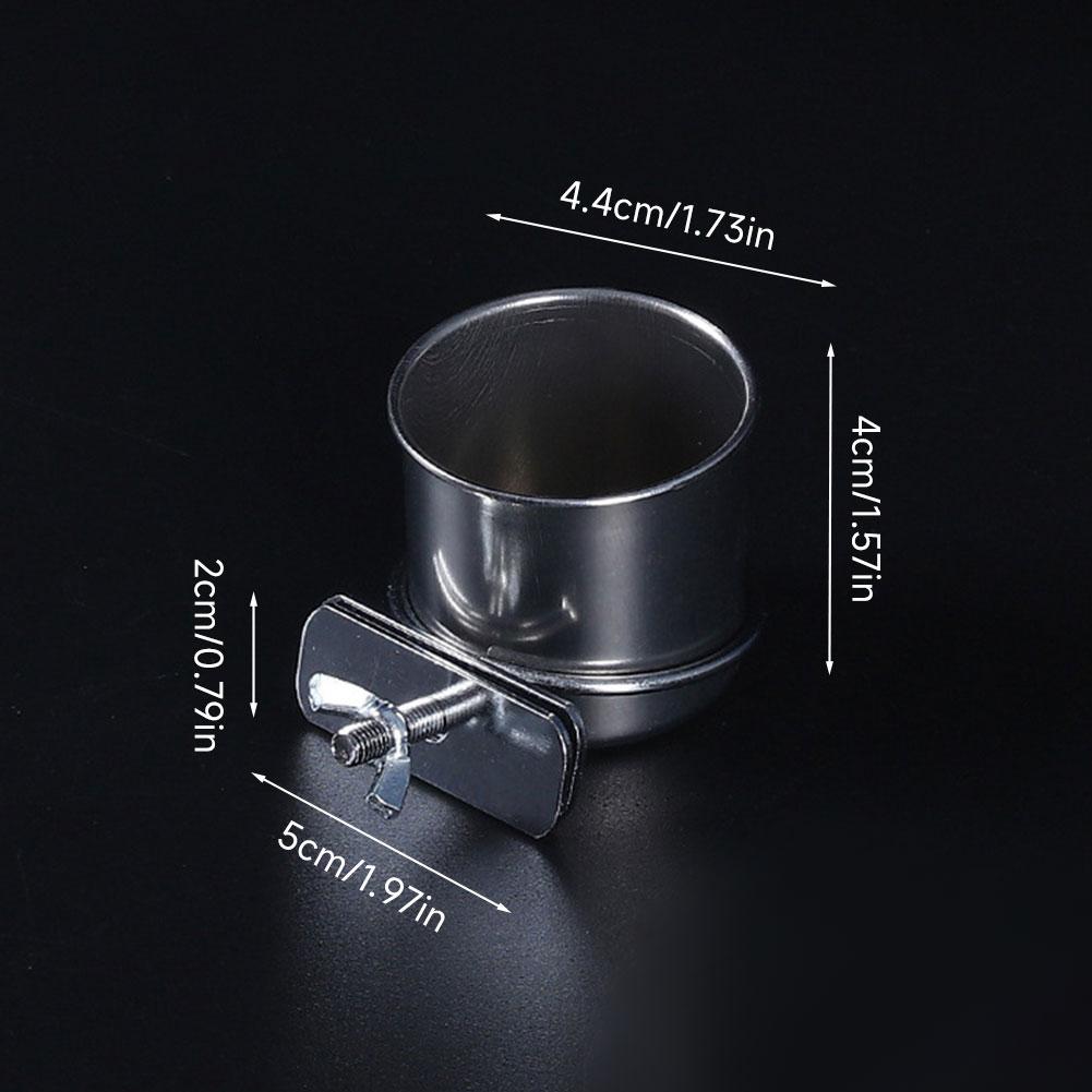 Parrot Feeding Cups Stainless Steel Food Water Bowls with Clamp Holder Bird Cage Feeders for Parakeet Small Animals