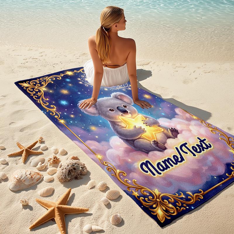 1PC Custom Name Koala Star Night Sky Beach Towel Highly Absorbent And Sand-Resistant Towel for Swimming, Pool, Yoga, And Travel Lightweight