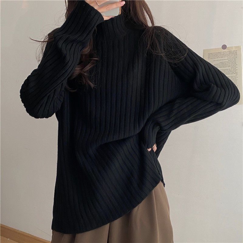 Pull à col roulé style décontracté Automne Hiver Design-orienté Lâche Épaissi Tricot Rouge Top de niche Vêtements pour femmes