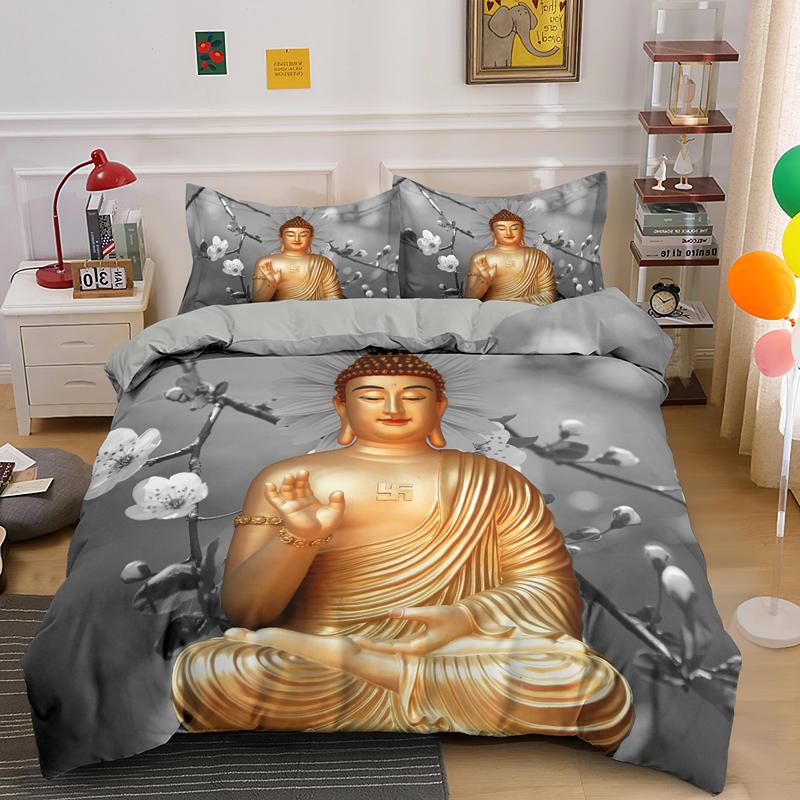 

Комплект пододеяльника Будда Кинг/Квин Комплект постельного белья для мальчиков, подростков, взрослых Постельные принадлежности Пододеяльник Наволочка Полиэстер Покрывало для одеяла US King(264x228cm)
