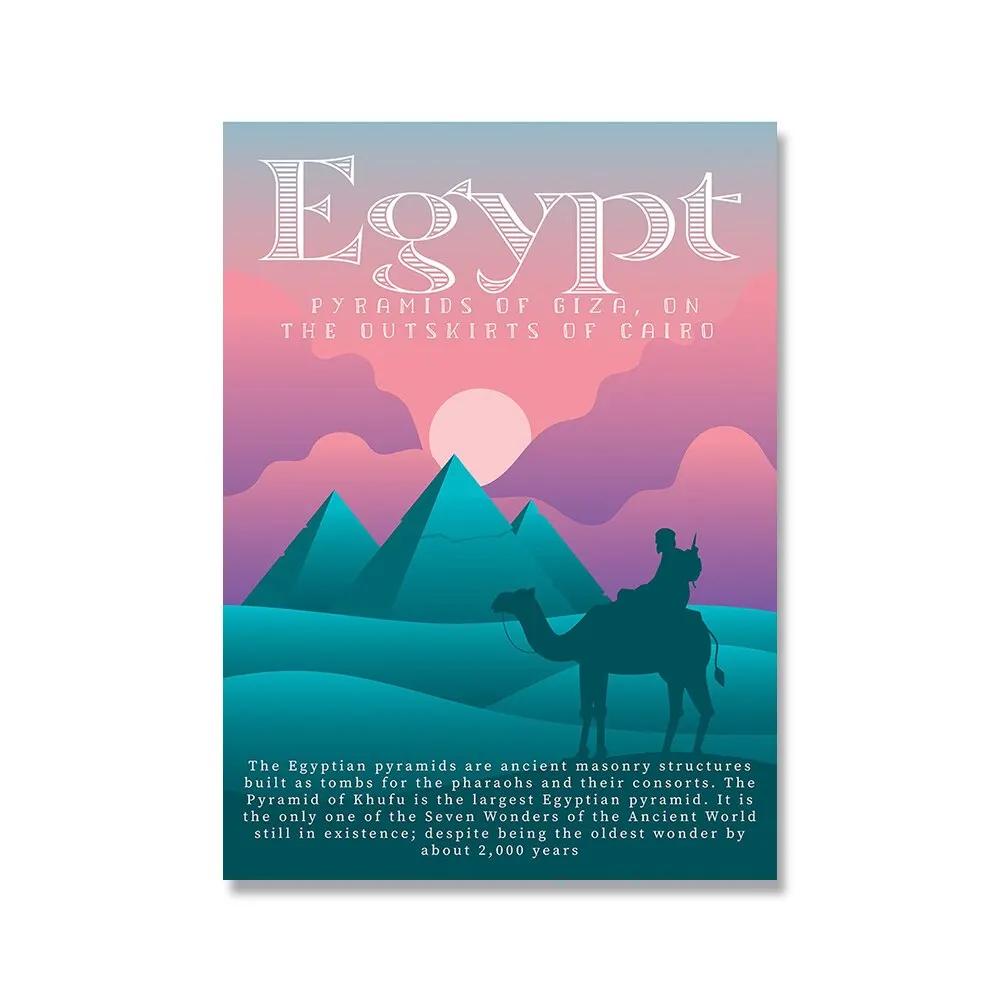 Vintage Cityscape Travel Poster Canvas Iconic Landmarks Of Egypt Paris Mexico Norway Wall Art For Bedroom Home Decor