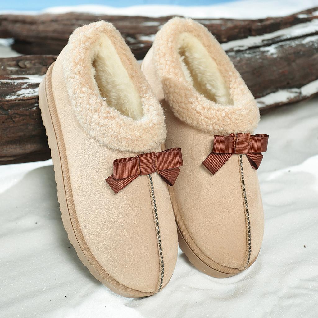 Módní Zimní Nové Semišové S Mašlí Design Krátké Kozačky 2025 Ležérní Plus Sametové Hřejivé Silná Podrážka Protiskluzové Dámské Kozačky