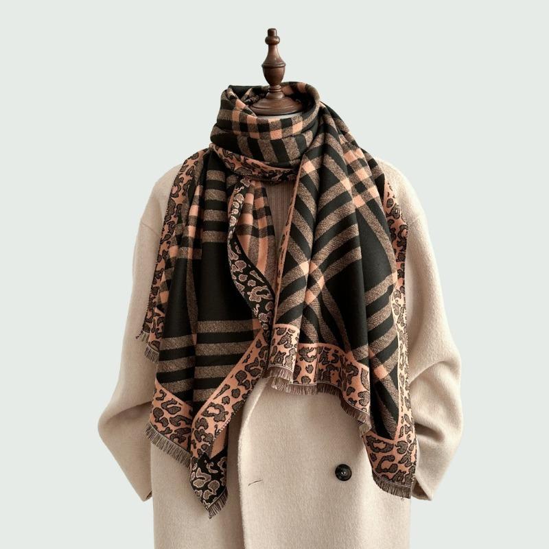 Autumn New Versatile Maillard Plaid Jacquard Scarf Women's Fashion Warm and Cold Scarf with Decorative Shawl