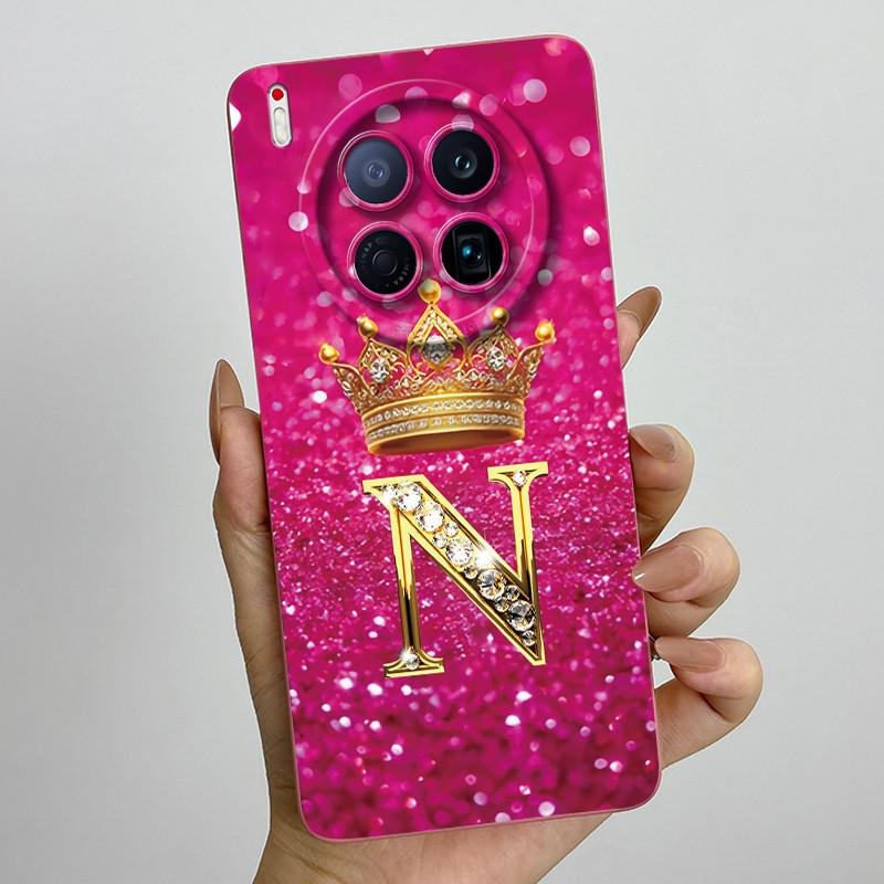 For Tecno Camon 40 Premier 5G CM8 Phone Cases Crown Initial Letter Covers Soft Liquid Silicone Advanced Anti Fingerprint Shell