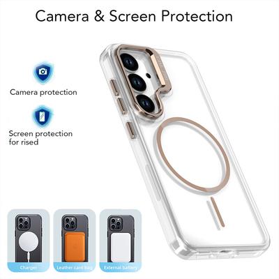 Capa Magnética de Carregamento Sem Fio Magsafe Para Samsung Galaxy S25 Edge S24 S23 S22 Ultra Plus Suporte Protetor de Câmera Capa Transparente