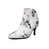 Concise Women's Ankle Boots Floral Print Heels Shoes PU Pointed Toe Footwear 2024 Autumn Winter New