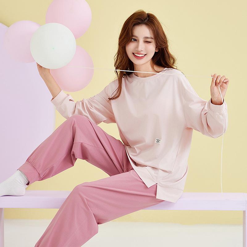 2025 Women's 100% Cotton Pajamas, Round Neck Long Sleeve Pullover, Casual Autumn/Spring Homewear Set