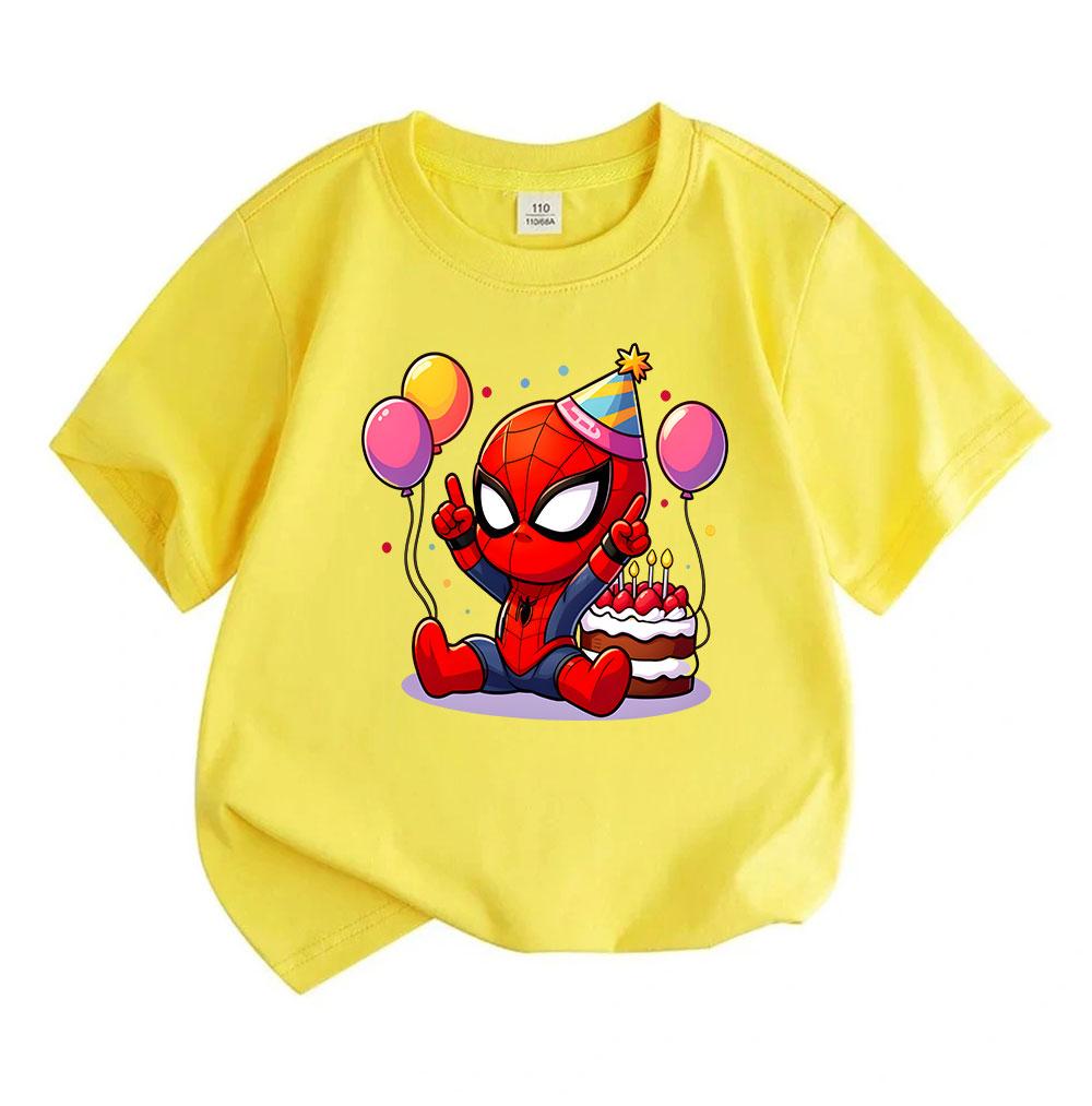 Kids Boys Girls 100% Cotton Crew Neck Short Sleeve T-Shirt, Cute Cartoon Superhero Birthday Party Print Casual Soft Tee for Children Daily Wear Holida