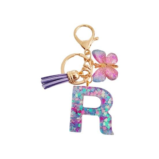 Butterfly Initial Letter Keychain Pendant Exquisite Practicality Backpack School Bag Decoration Purple Alphabet Keychain for Girls Women